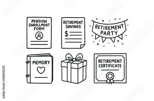hand drawn cute out doodle style isolated pension enrollment form retirement savings statement retirement party banner memory scrapbook album gift presentation bo retirement certificate