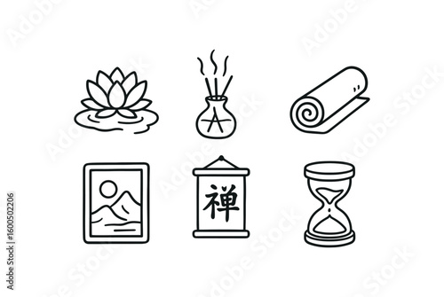 hand drawn cute out doodle style isolated lotus flower pond aroma diffuser yoga mat calming painting Zen calligraphy scroll relaation timer
