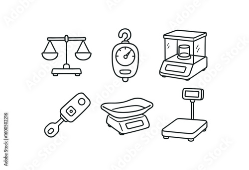 hand drawn cute out doodle style isolated platform balance beam force gauge meter microbalance chamber torque scale sensor baby scale bassinet platform scale display