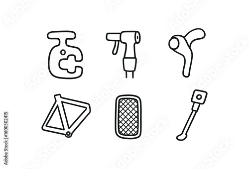 hand drawn cute out doodle style isolated bicycle spoke tension meter bicycle tire pump nozzle bicycle gear shifter lever bicycle frame triangle tube bicycle reflector badge bicycle