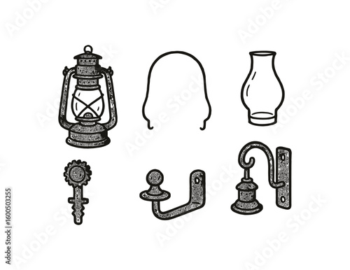 hand drawn cute out doodle style isolated sty lantern oil reservoir sty lantern metal handle sty lantern glass chimney sty lantern wick adjuster sty lantern finial knob sty lantern mounting