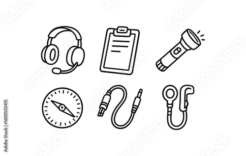 hand drawn cute out doodle style isolated pilot f headset pilot kneeboard pilot signal flash pilot navigation plotter pilot headset adapter pilot oygen tube holder