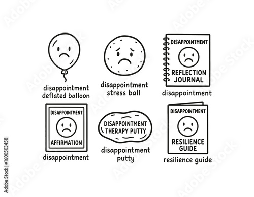 hand drawn cute out doodle style isolated disappointment deed balloon disappointment stress ball disappointment reflection journal disappointment affirmation poster disappointment therapy