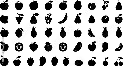Collection of various fruit illustrations apple banana grape strawberry and more fruit vector icons set design - vector illustration