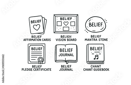hand drawn cute out doodle style isolated belief affirmation cards belief vision board belief mantra stone belief pledge certificate belief journal belief chant guidebook