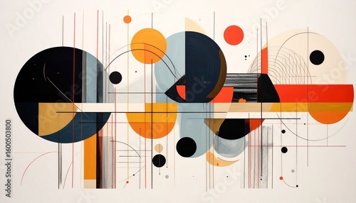 手書き風の線と形だけで構成された抽象アートポスター