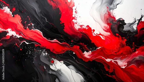 赤と黒を基調にした大胆な筆致のアブストラクトアート