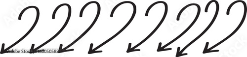 A series of curved black arrows pointing downwards in a simple repetitive pattern against a white background