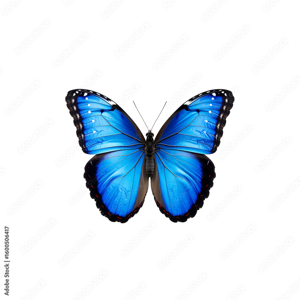 Fototapeta premium Vibrant morpho butterfly displays intricate wing details, isolated on transparent background
