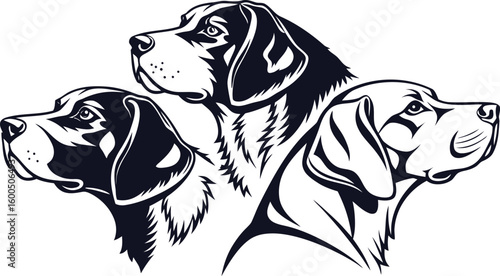 dog head, realistic, black and white illustration, digital art, high detail, precise lines, sharp contrast
