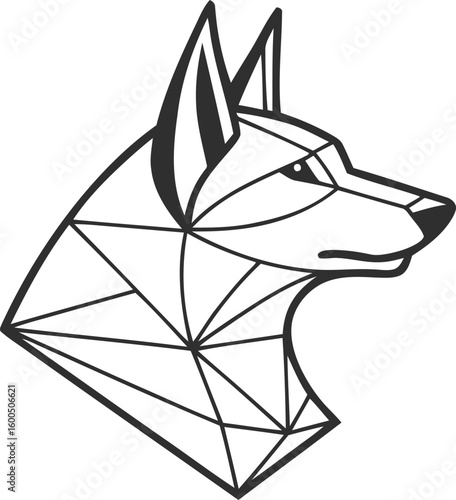 dog head, realistic, black and white illustration, digital art, high detail, precise lines, sharp contrast
