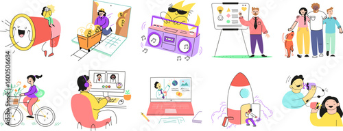 Illustration of diverse business team collaboration and communication startup innovation and technology solutions - vector illustration