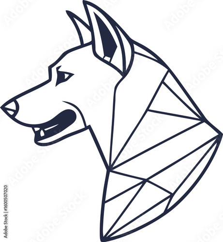dog head, realistic, black and white illustration, digital art, high detail, precise lines, sharp contrast
