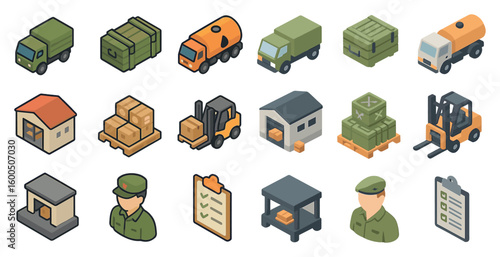 Logistics and transport icons set – isometric, shipping, freight management symbols