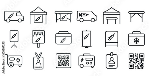 Covid-19 vaccine outline icons set – linear, health, medical symbols