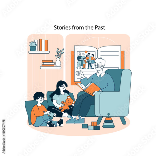 Connection Between Generations. Flat Vector Illustration