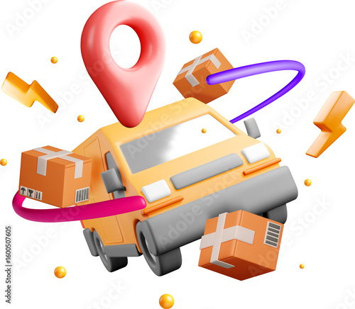 3D Delivery Vehicle with Packages and Location