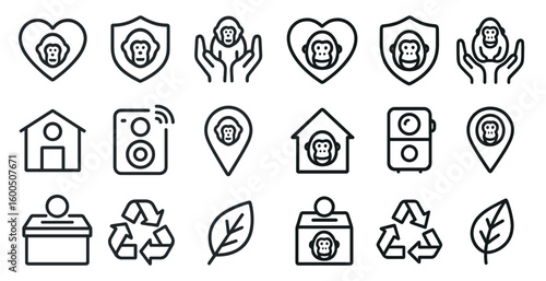 Animal care outline icons set – solid, linear, pet and wildlife conservation symbols