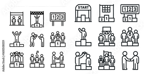 Sports outline icons set – athletic, fitness, exercise symbols for competitions