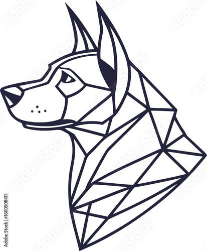 dog head, realistic, black and white illustration, digital art, high detail, precise lines, sharp contrast
