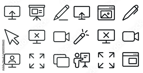 Digital content creation line icons set – outline, linear, multimedia and design tools