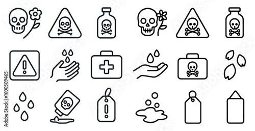 Danger and safety flat icons set – warning, alert, hazard symbols for protection