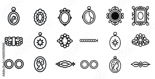 Jewelry outline icons set – elegant, silhouette, decorative and accessory symbols