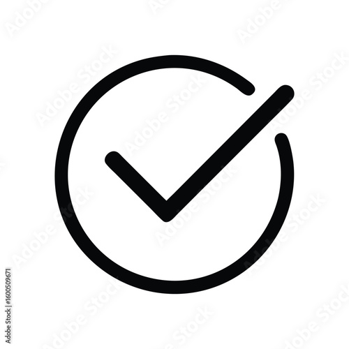 Check Mark Icon Inside Circle, Black Outline