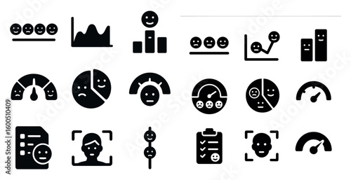 Emotional metrics solid icons set – filled, analytics, mood tracking symbols
