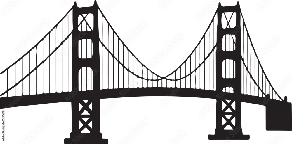 Fototapeta premium Golden gate bridge black silhouette vector, bridge isolated By Vintage Design