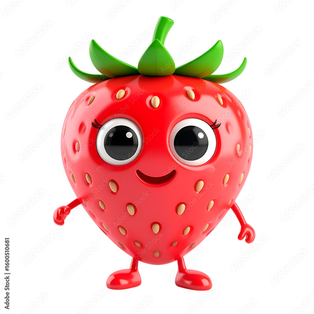 Fototapeta premium Cheerful strawberry character : A vibrant, charming strawberry character, brought to life through a captivating illustrative depiction. radiating positivity and wholesome appeal.