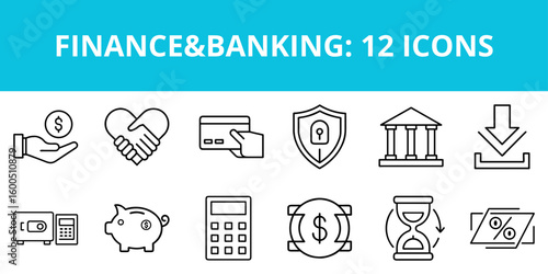 Finance and banking icons set for digital applications and websites  