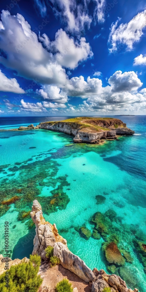 Fototapeta premium Island landscape with rugged coastline and turquoise lagoon