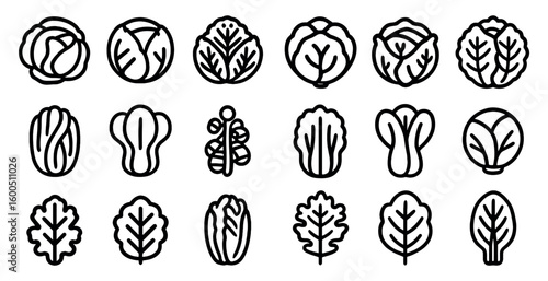 Vegetable and plant outline icons set – linear, line, gardening symbols