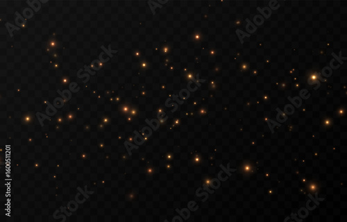 Vector magic glow. Flickering light png, sparkling magic dust png. Magic golden light particles. Christmas light.