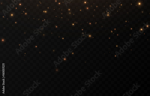 Vector magic glow. Flickering light png, sparkling magic dust png. Magic golden light particles. Christmas light.