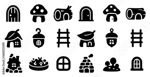 Fairy tale solid icons set – flat, filled, fantasy and whimsical symbols