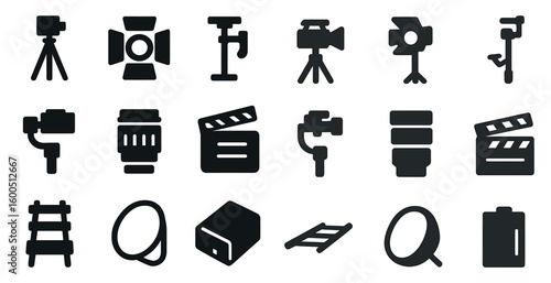 Film and video silhouette icons set – solid, cinematic, production symbols