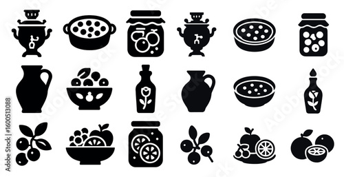 Traditional cooking solid icons set – filled, culinary, kitchen symbols
