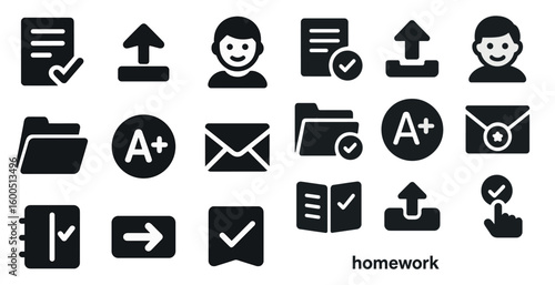 Education and school solid icons set – filled, learning, study symbols
