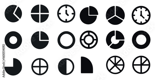 Time and clock solid icons set – silhouette, filled, scheduling and hour symbols