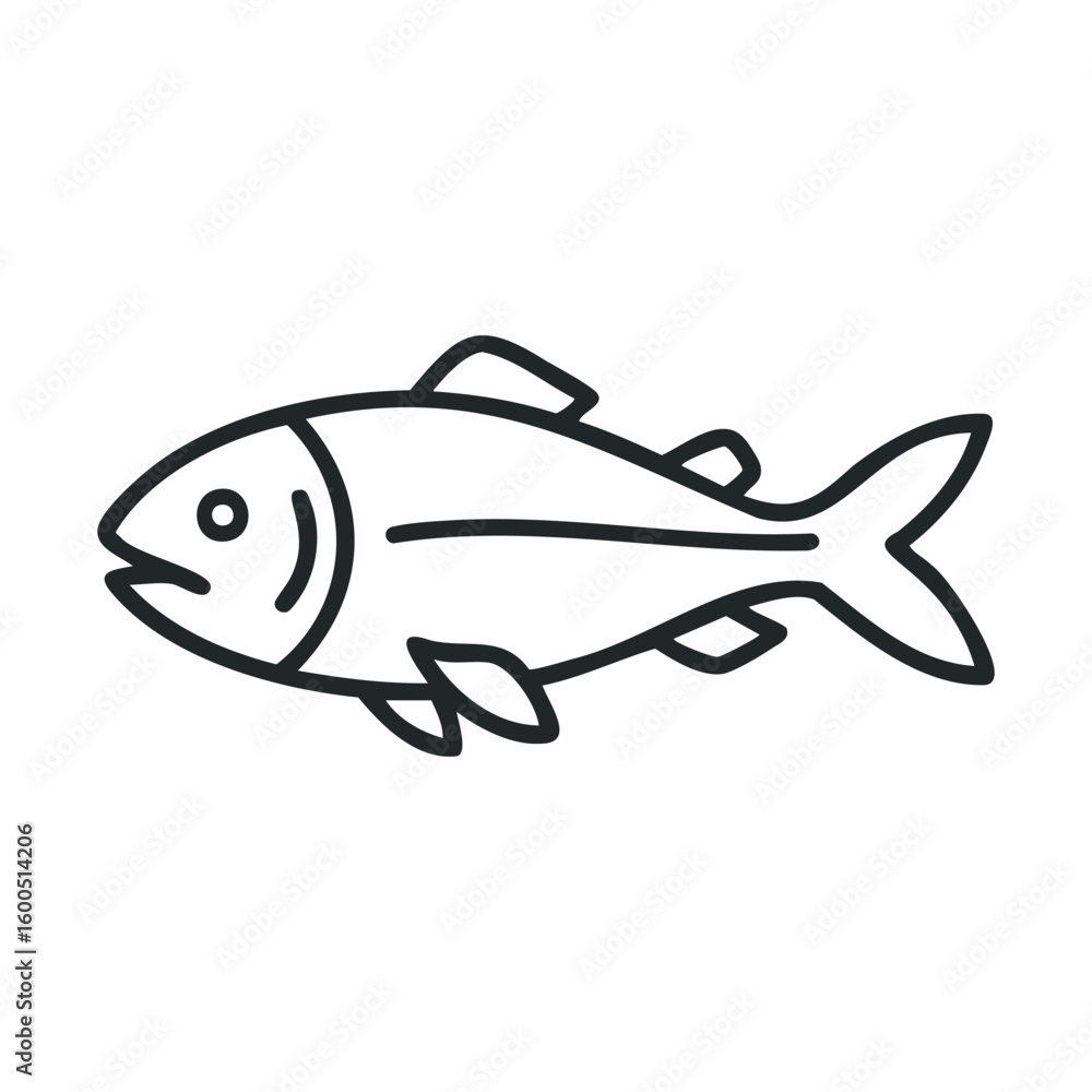 Fototapeta premium Minimalist fish icon in black outline on white background
