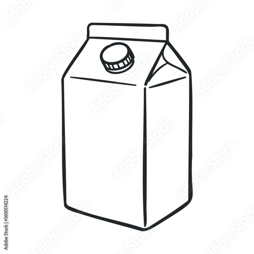 Black and white milk carton drawing with cap