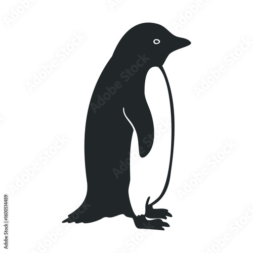 Silhouette of a standing penguin on a white background