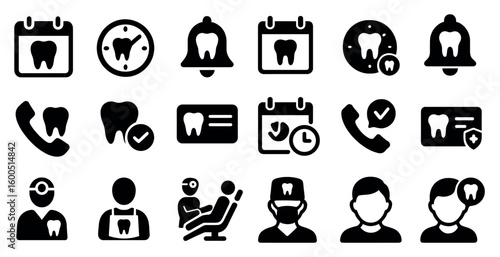 Dental care solid icons set – filled, line, oral health and hygiene symbols
