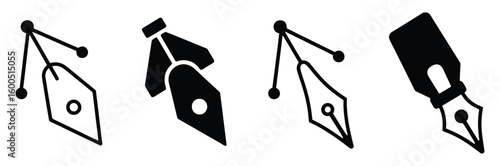 Discover creative inspiration with this modern collection of pen nib icons symbolizing writing, design, and artistry in a clean, versatile style perfect for any project.