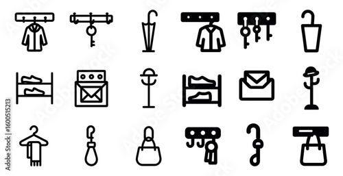 Home organization icons set – outline, linear, storage and decluttering tools