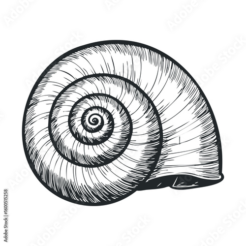 Black and white spiral snail shell illustration