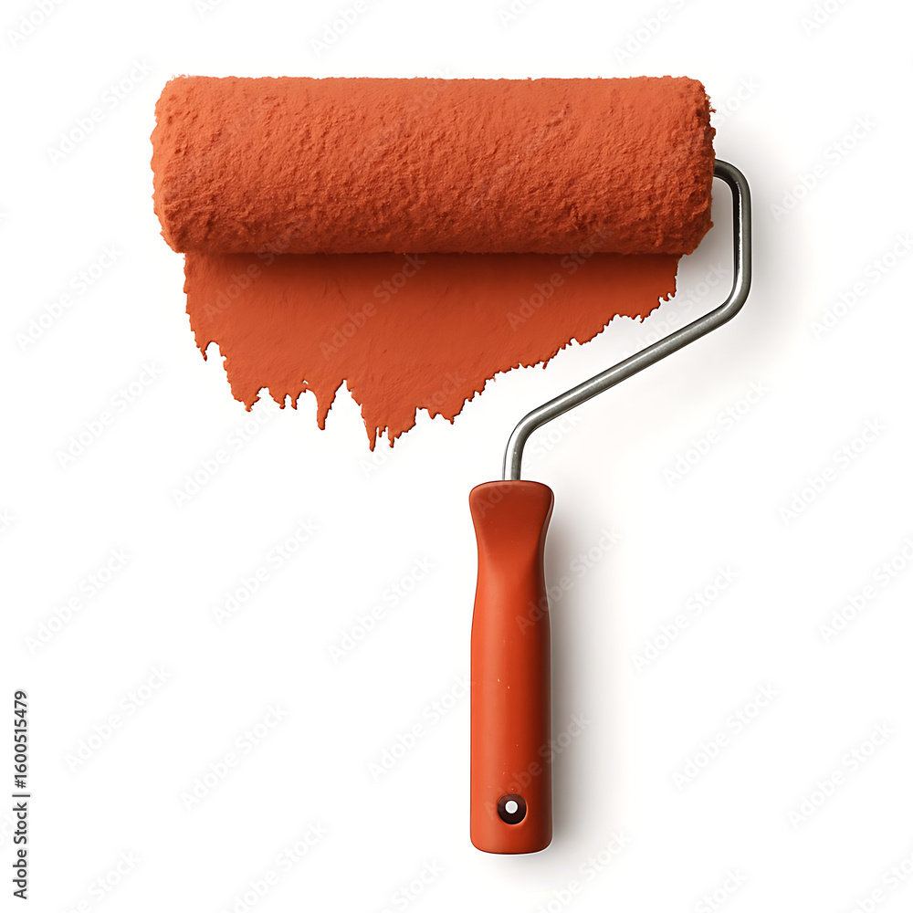 Obraz premium Paint roller with orange paint for home renovation on a white background