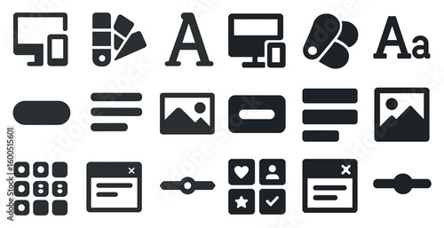 Web design ui solid icons set – flat, filled, user interface and ux symbols